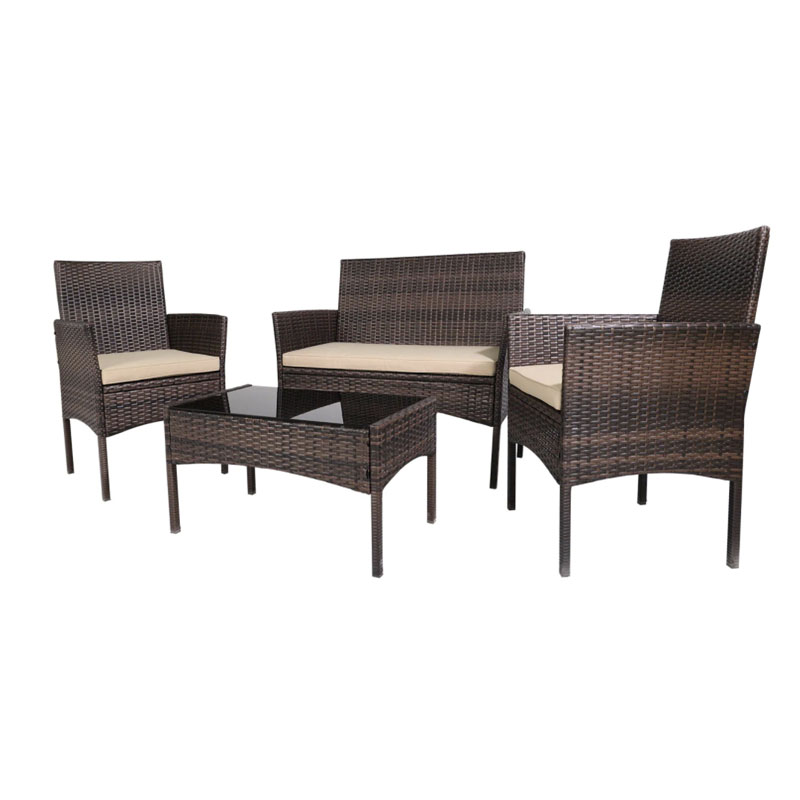 Brown 4-Piece Wicker Rattan Outdoor Patio Conversation Sofa Set with ...