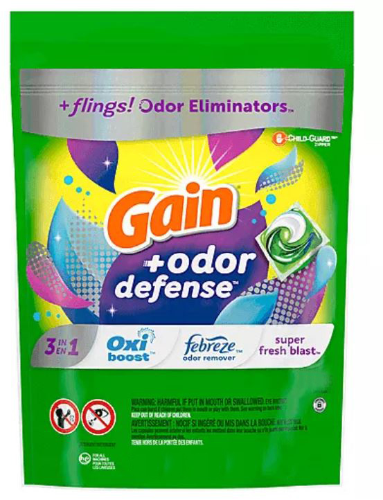 Gain Flings Laundry Detergent Pacs With Odor Defense, Super Fresh ...