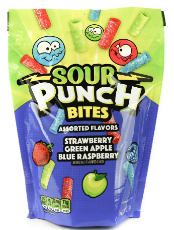 Sour Punch Bites, Assorted Flavors Chewy Candy, 9oz Resealable Bag ...