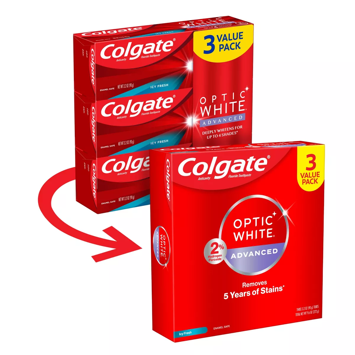 Colgate Optic White Advanced Whitening Toothpaste - Icy Fresh - 3.2oz 3 ...