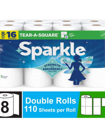 Sparkle® Tear-A-Square® Paper Towels, 2 Double Rolls = 4 Regular Rolls