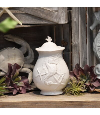 White Shells Ceramic Canister