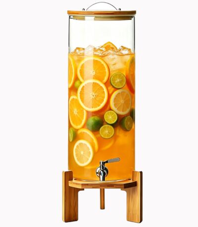 Premium Glass Beverage Dispenser 8.3l – Wooden Base & Stainless Steel – Market Moda