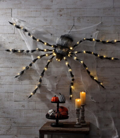 Nib Member's Mark Pre-Lit Furry Black Spider halloween