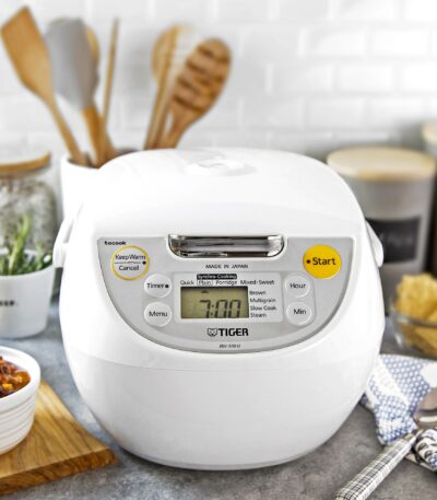 Nib Tiger 5.5-Cup Rice Cooker/Warmer/Steamer Model JBV-S10U White