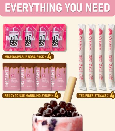 O'S Bubble Instant Marbling Boba Kit 4C-Strawberry 8.47 oz