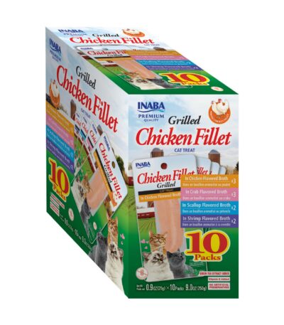 Inaba Premium Grilled Chicken Fillet Cat Treats with Vitamin E and Green Tea Extract, 0.9 oz Each, Pack of 10