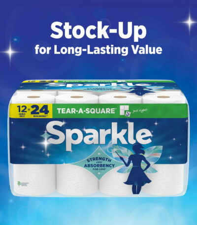 Sparkle Tear-a-Square Paper Towels, 12 Double Rolls = 24 Regular Rolls