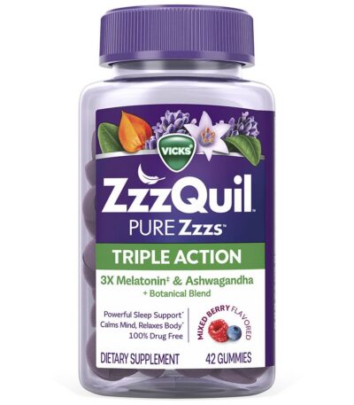 Vicks Pure zzzs Triple Action Sleep Aid Gummies Ashwagandha Supplement