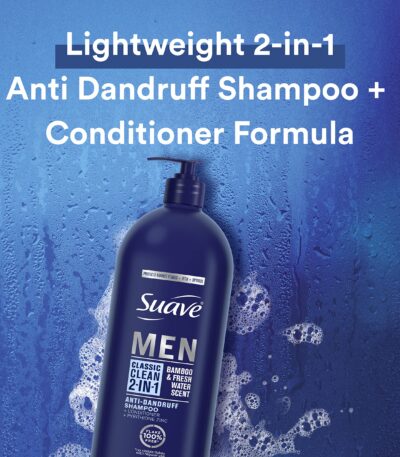 Suave Men 2-in-1 Shampoo & Conditioner Anti-Dandruff Classic Clean Bamboo & Fresh Water 40 fl oz