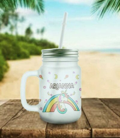 Unicorn Glass Mason Jar with Straw