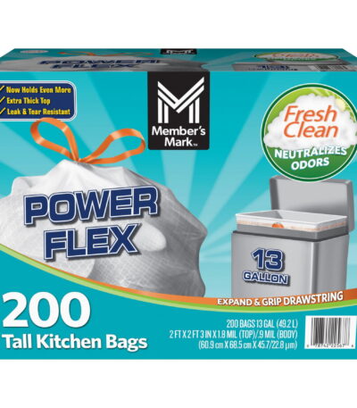 Member's Mark Power Flex Tall Kitchen Drawstring Trash Bags (13 gal, 200 ct.)