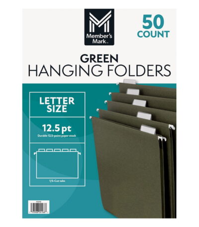 Member's Mark Hanging File Folders, Letter, 1/5-Cut Tabs, Green