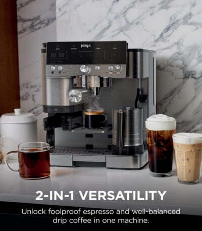 Ninja Luxe Café Premier Series, Espresso Machine, Drip & Cold Brew Coffee Maker, Built-in Grinder, Assisted Handling, Hands-Free Frother