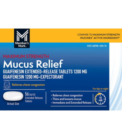 Member's Mark Max Strength Mucus Relief Guaifenesin 1200mg ER Tablets (56 ct)